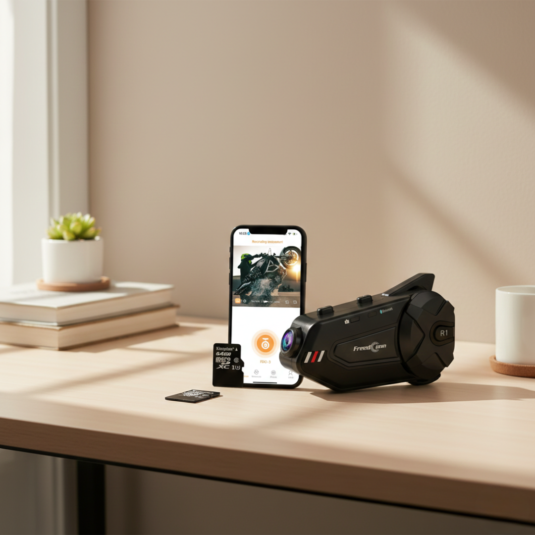 Interfono Bluetooth per Moto con Cuffie e Fotocamera 1080P