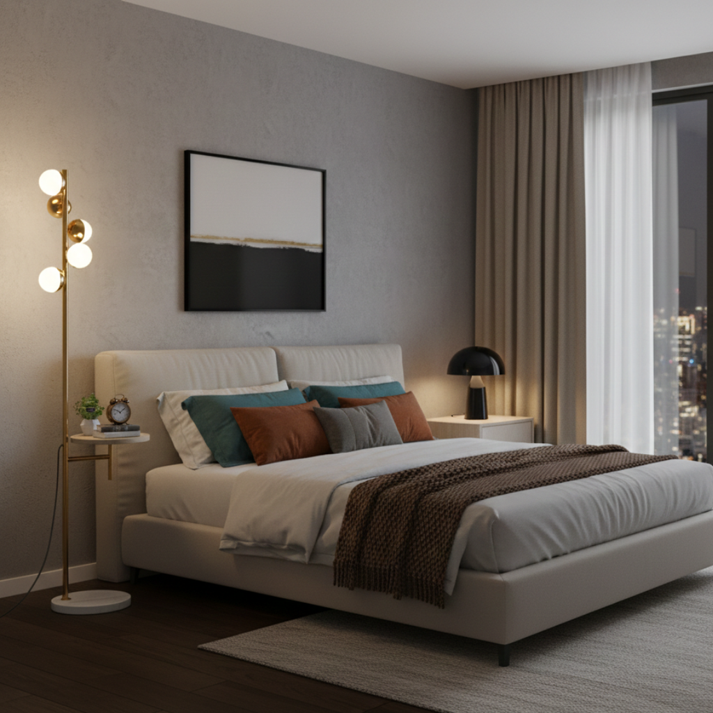 Floor Lamp With Integrated Table For Modern Living Rooms