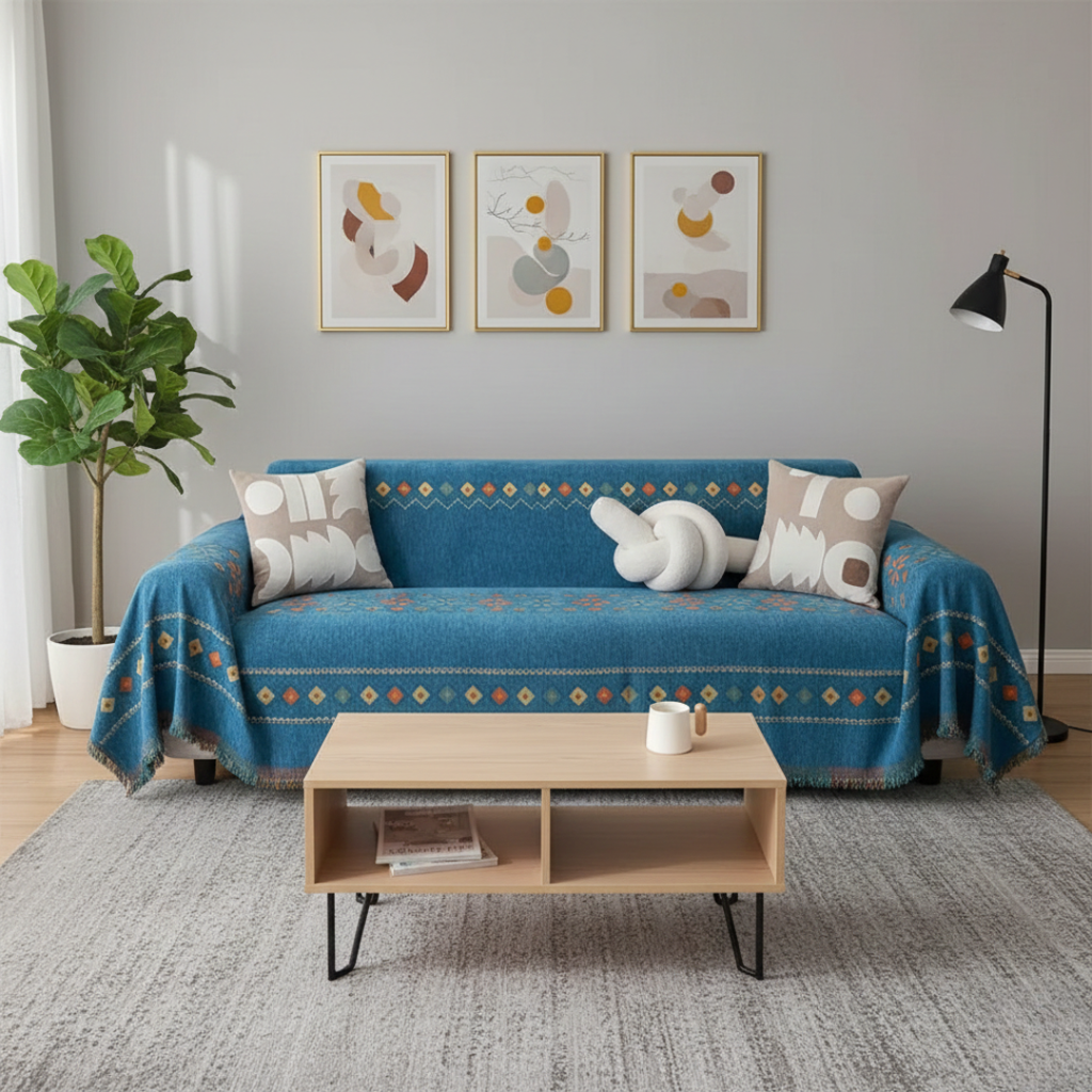 Boho potah na pohovku s třásněmi pro útulnou ochranu a styl obývacího pokoje