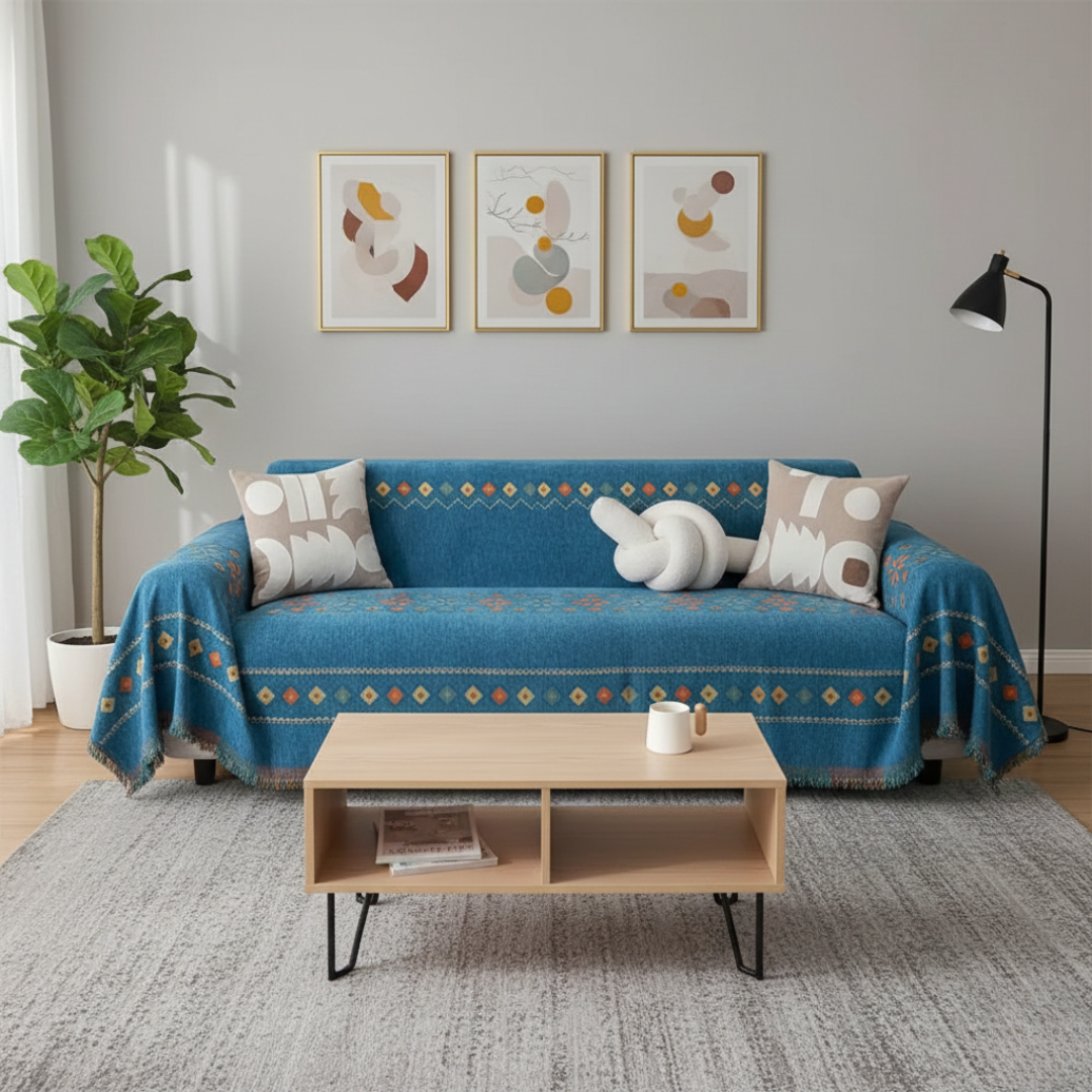 Boho potah na pohovku s třásněmi pro útulnou ochranu a styl obývacího pokoje