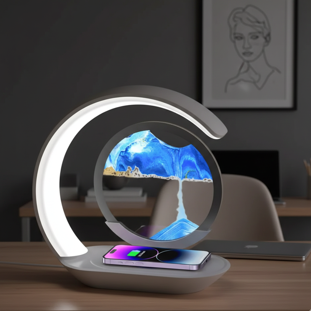 Sanduhr-LED-Tischlampe mit kabellosem Laden