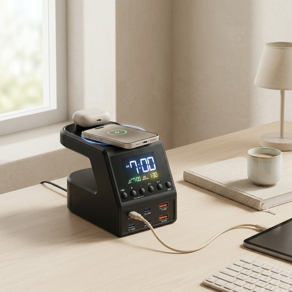 GaN 240W nabíjecí rozbočovač pro více zařízení se 4 USB-C porty a 2 USB-A porty