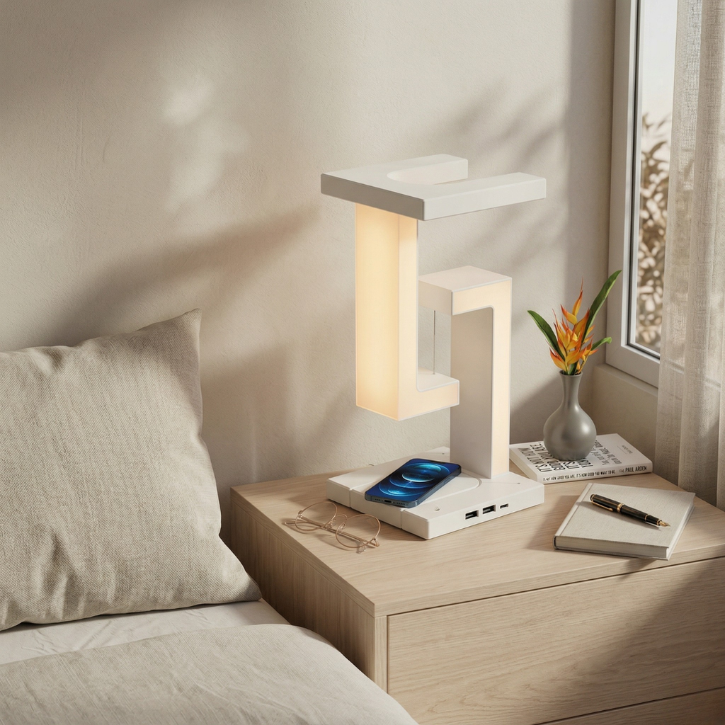 Levitating Desk Lamp With Wireless Charging For Modern Ambience