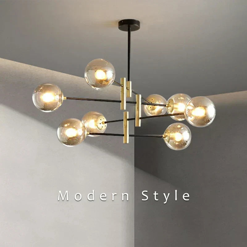 Auralis lysekrone i svart og gull, justerbar taklampe