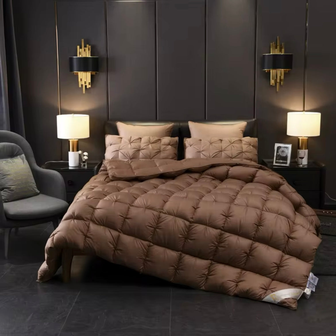Orntli Liora Brown Goose Down Comforter Lightweight Luxury