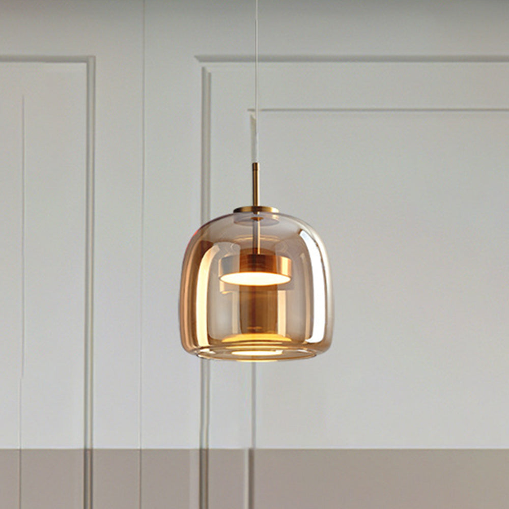 Lumira Lámpara Colgante LED Retro en Metal Dorado y Vidrio Ámbar