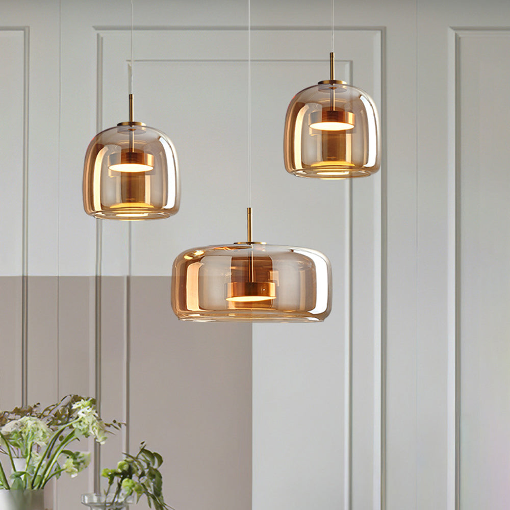 Lumira Lámpara Colgante LED Retro en Metal Dorado y Vidrio Ámbar