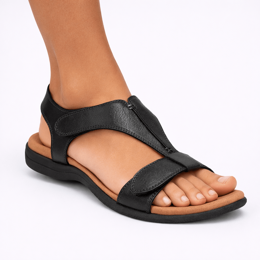 Verstellbare orthopädische Damensandalen mit gepolstertem Fußbett