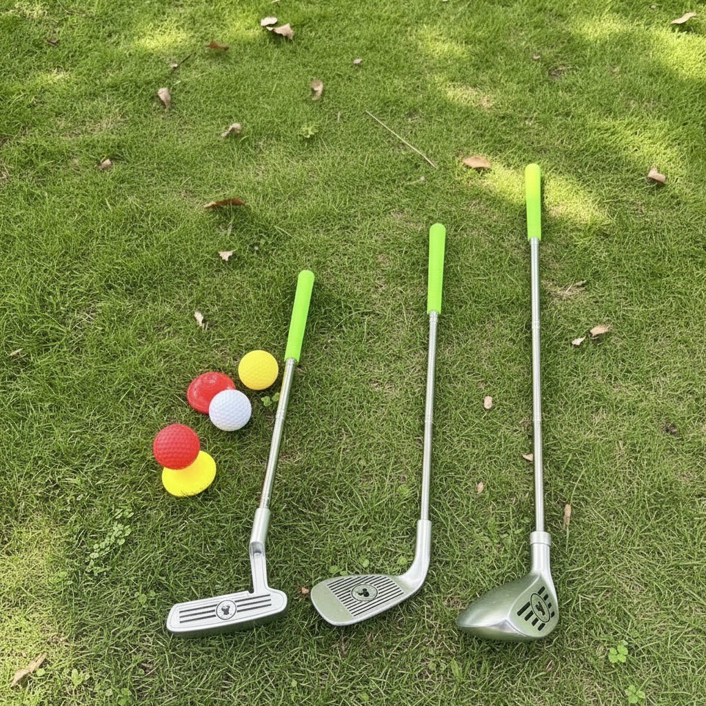 BrightTee Justerbart Golfsett for Barn med Teleskopkøller for Alderen 3-8, 3 Ballonger