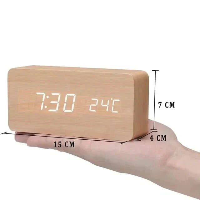 ForestGlow LED Alarm Saati Dijital ve Şık Doğal Ahşap Tasarım
