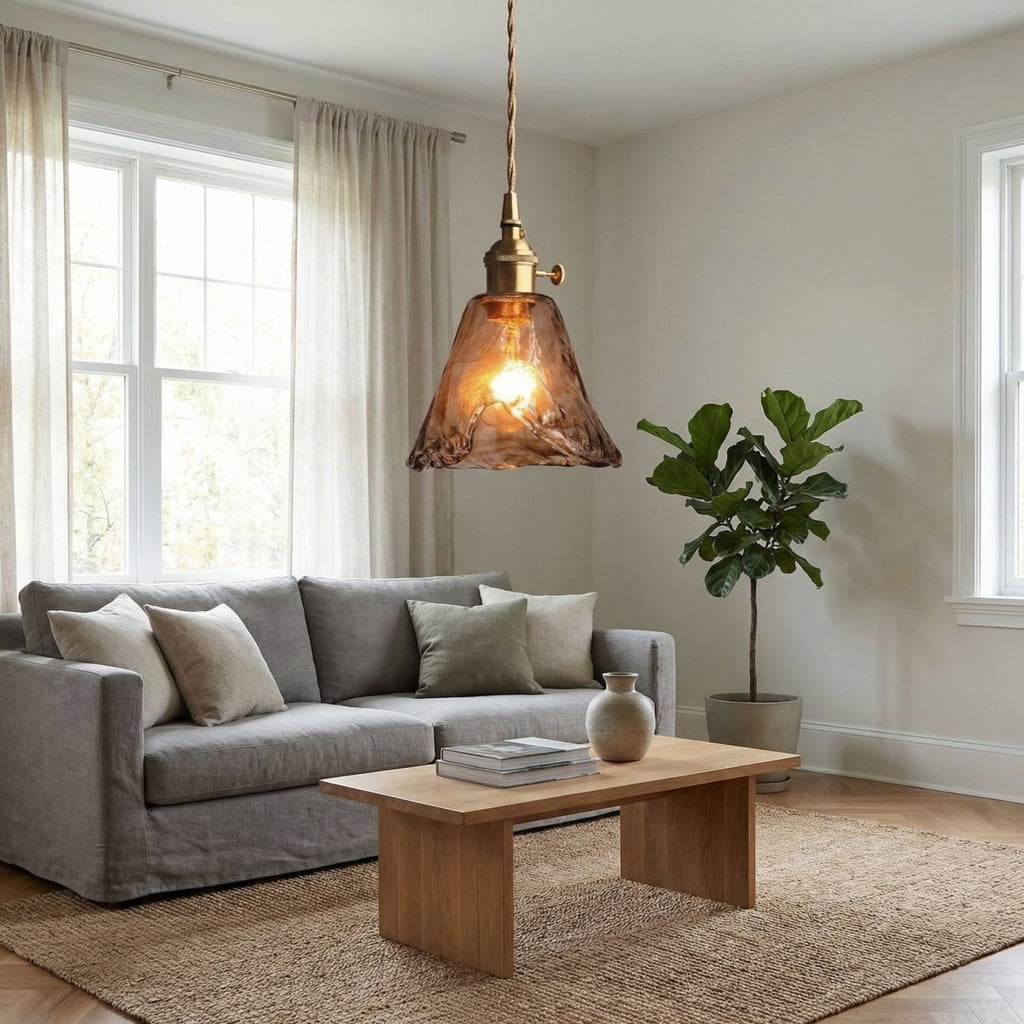 Závěsná lampa z jantarového skla ve vintage stylu, 12 palců