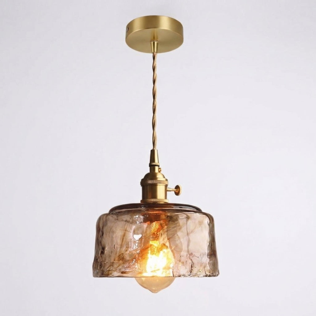 12-Inch Amber Glass Pendant Light With Vintage Style Fixture