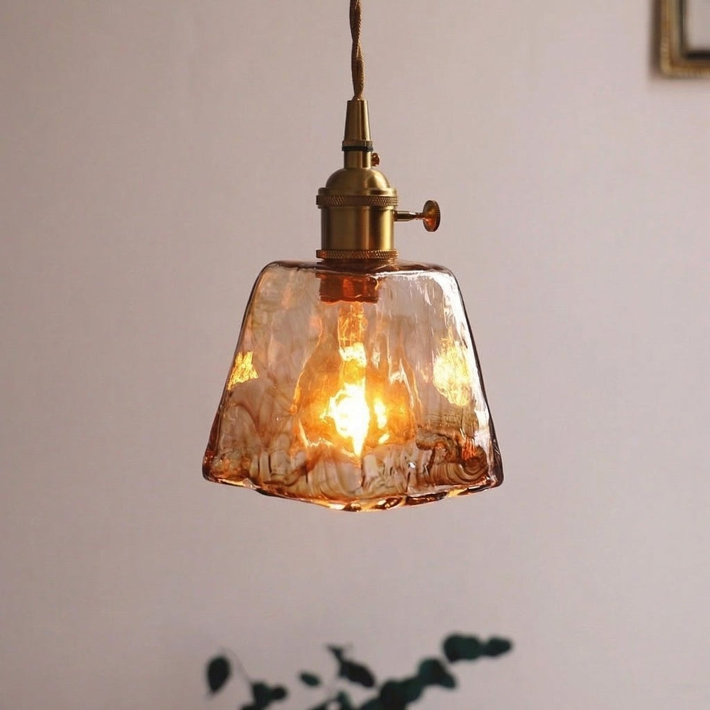 Warm Amber Glass Hanging Light With Vintage Style 12 Inch Diameter