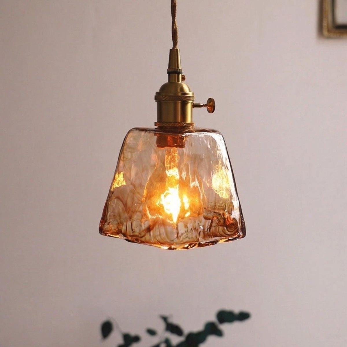 Warm Amber Glass Hanging Light With Vintage Style 12 Inch Diameter