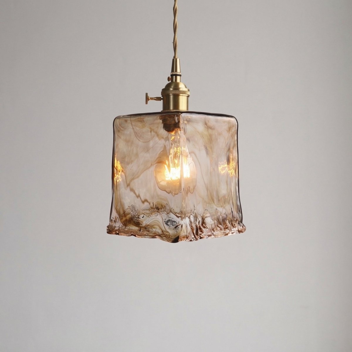 Amber Marble Glass Pendant Light Fixture With Vintage Style, 12 Inch