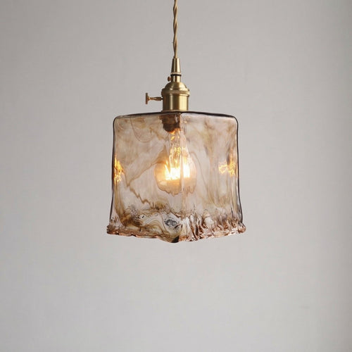 Bernsteinfarbene Marmor-Glas-Pendelleuchte im Vintage-Stil, 12 Zoll