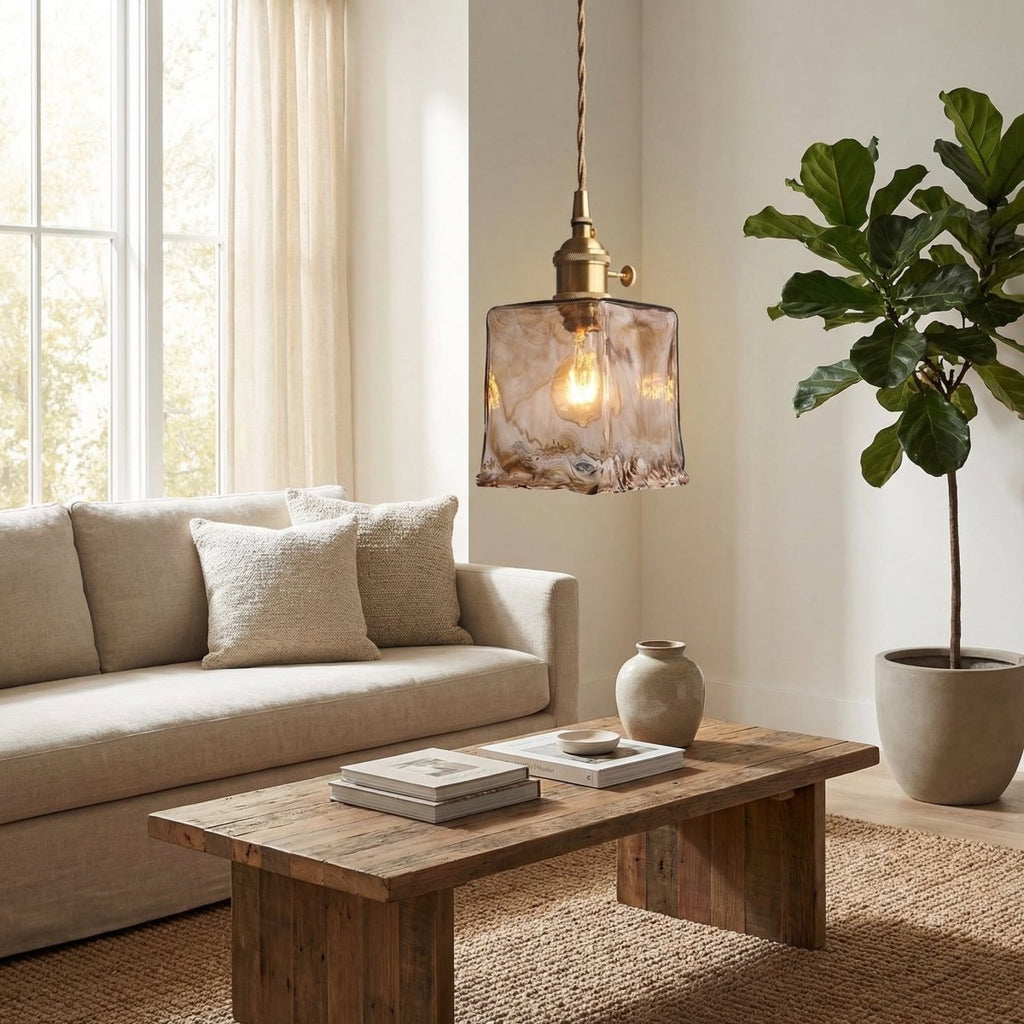 Amber Marble Glass Pendant Light Fixture With Vintage Style, 12 Inch