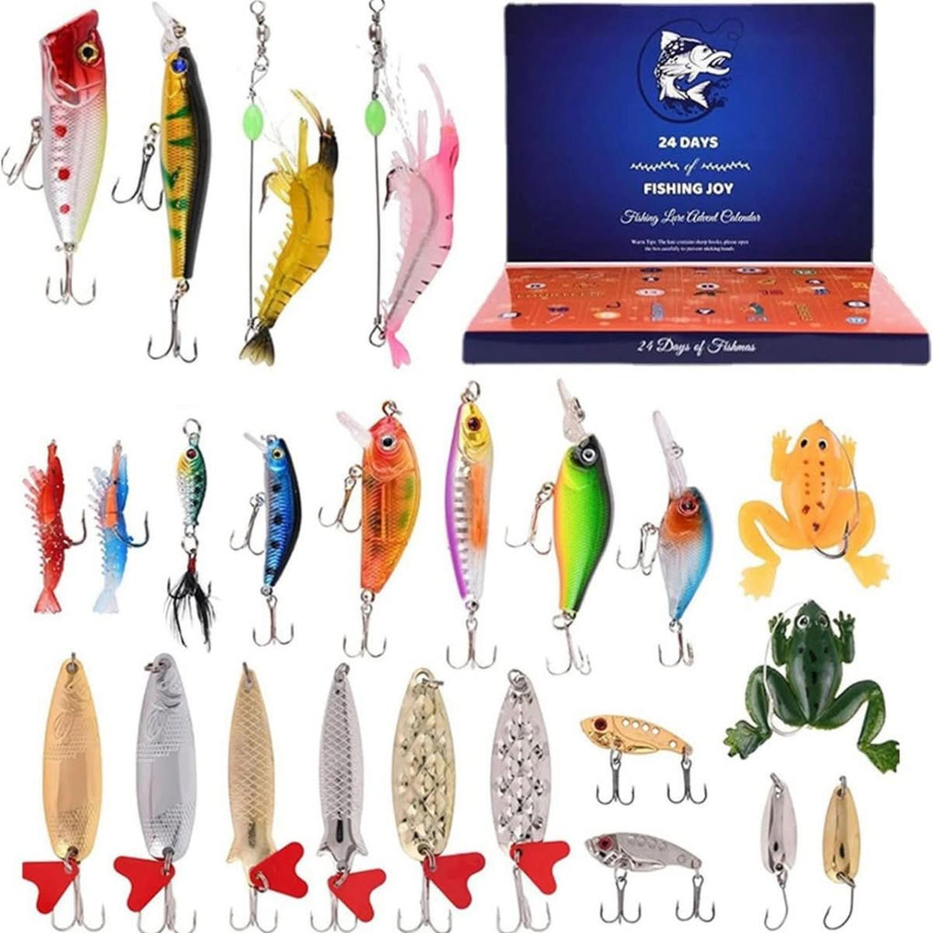 RiverGrove 24-Tage-Angelzubehör-Adventskalender für Angler mit Ködern und Haken