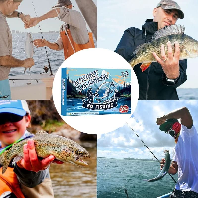 RiverGrove 24-Tage-Angelzubehör-Adventskalender für Angler mit Ködern und Haken