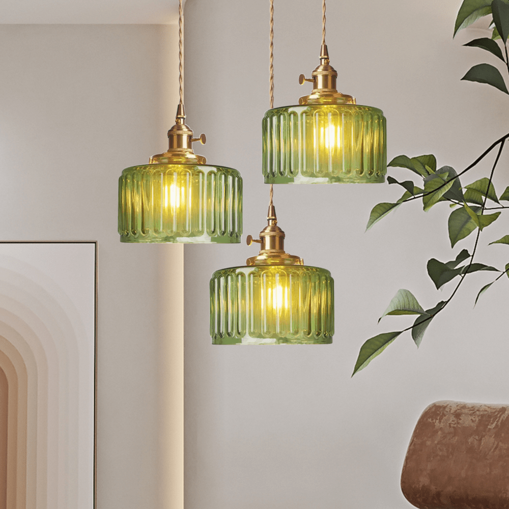 Vintage Pendant Lamp In Antique-Style Glass, 12-Inch Diameter