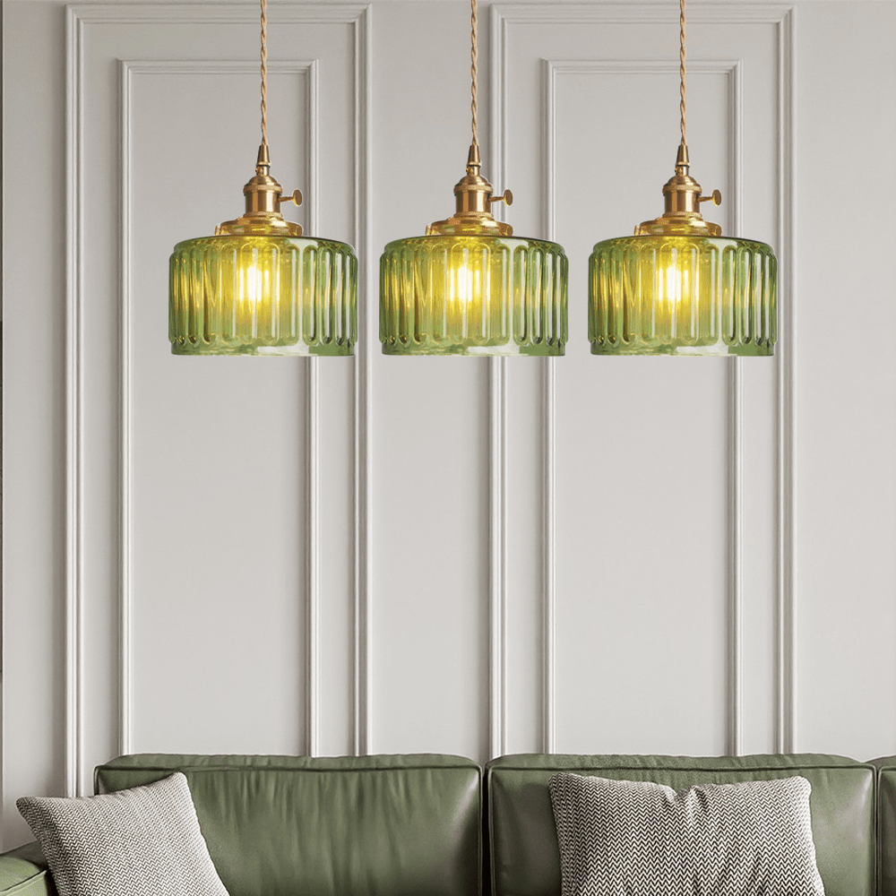 Vintage Pendant Lamp In Antique-Style Glass, 12-Inch Diameter