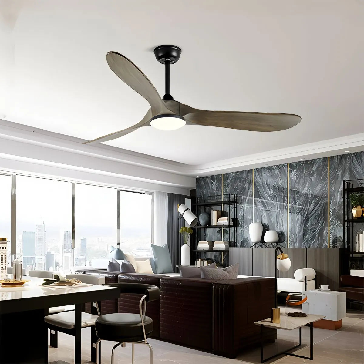 Nordischer Deckenventilator aus Massivholz mit Licht - Orntli