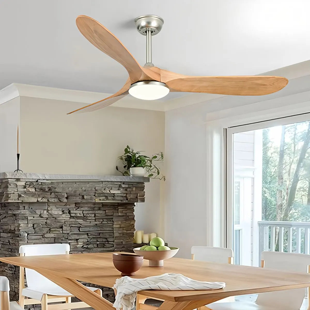 Nordischer Deckenventilator aus Massivholz mit Licht - Orntli