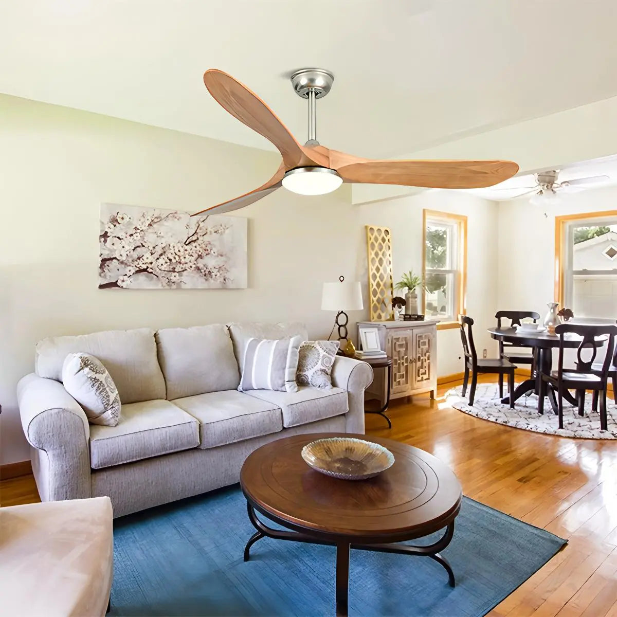 Nordischer Deckenventilator aus Massivholz mit Licht - Orntli