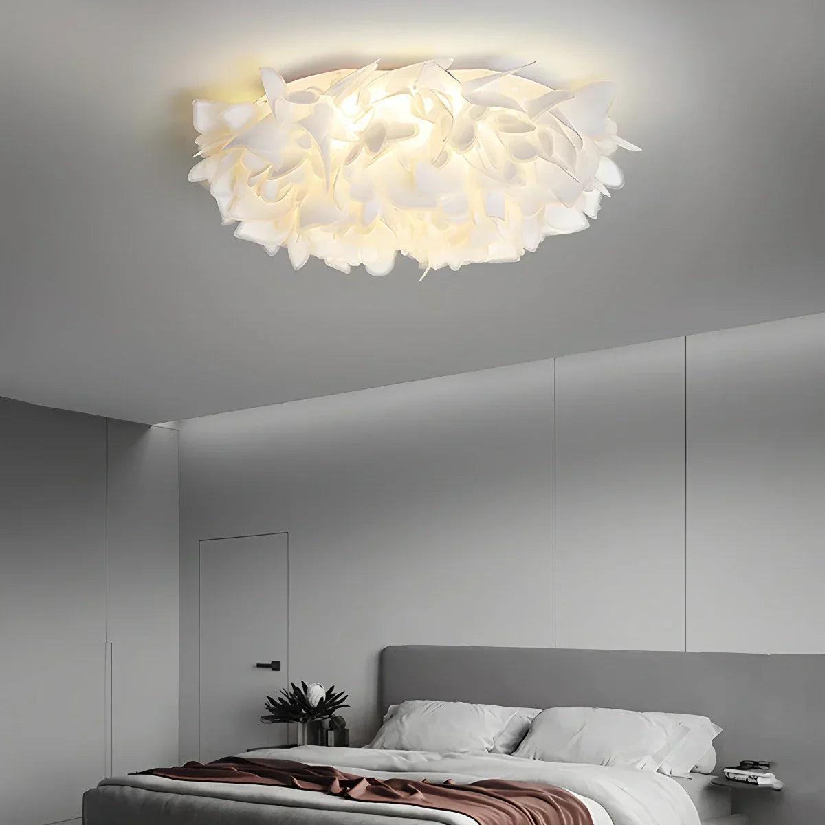 Hvid Blomstformet Indbygningsloftlampe - Orntli