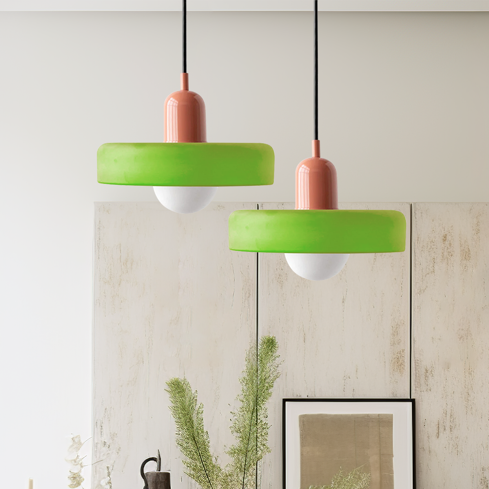 Lampa wisząca w stylu Bauhaus ze szklanym kolorowym kloszem, sufitowa oprawa świetlna