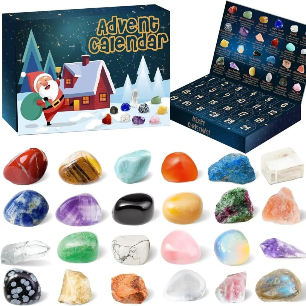 Calendrier de l'Avent Aurora 2025 avec 24 pierres précieuses naturelles pour le compte à rebours de Noël
