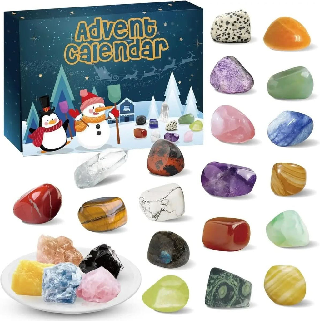Calendrier de l'Avent Aurora 2025 avec 24 pierres précieuses naturelles pour le compte à rebours de Noël