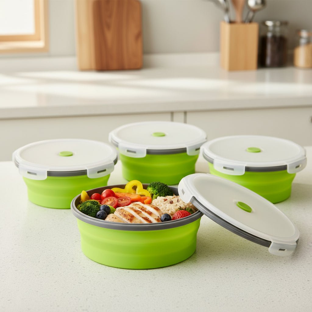 FlexiBox Összecsukható Szilikon Bento Ebédtartó Szett Szivárgásmentes Fedéllel Útközben Használatra