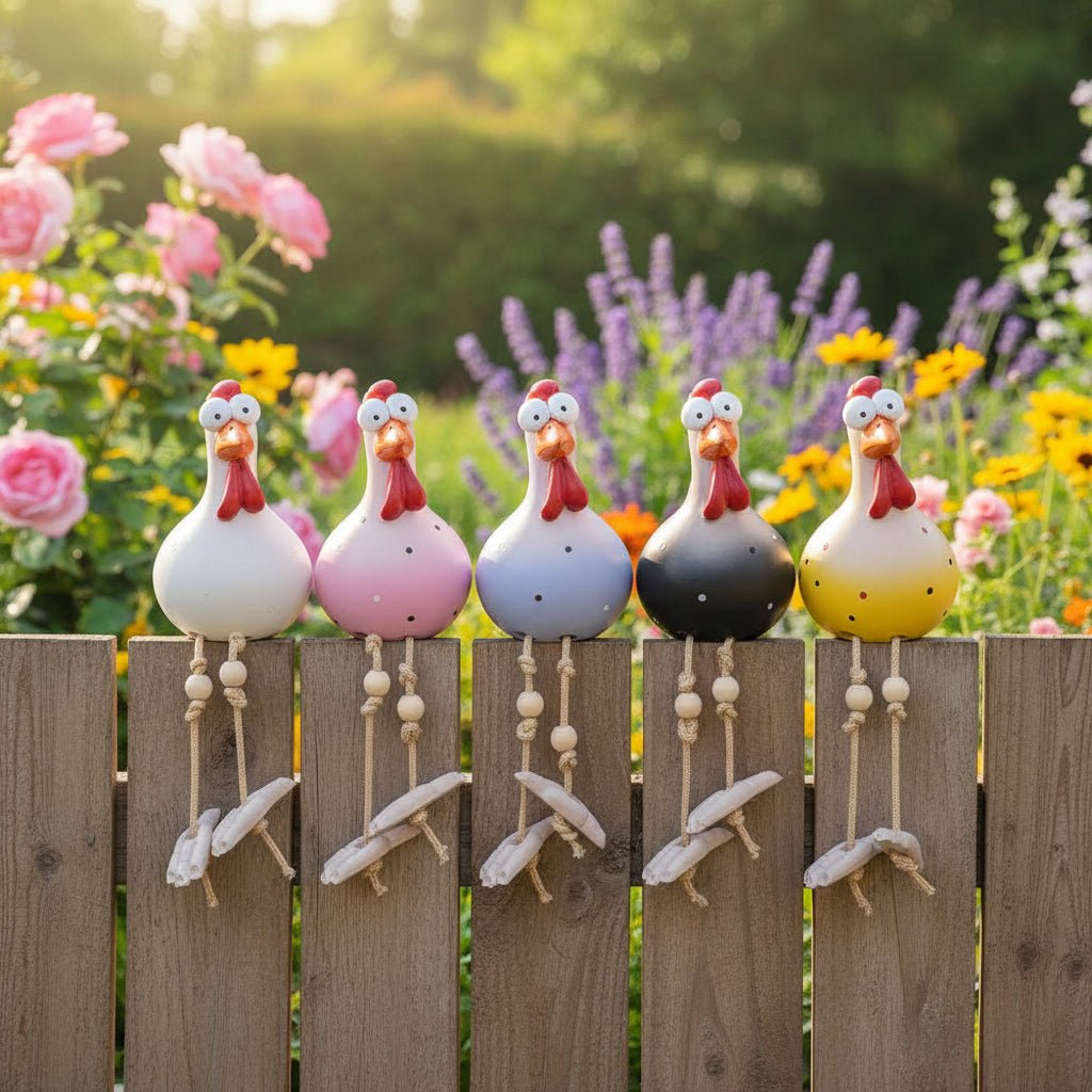 CLUCKYFUN Movable Chicken Garden Decor Figurine For Outdoor Cheer