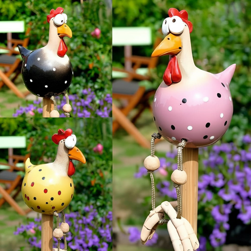 CLUCKYFUN Movable Chicken Garden Decor Figurine For Outdoor Cheer