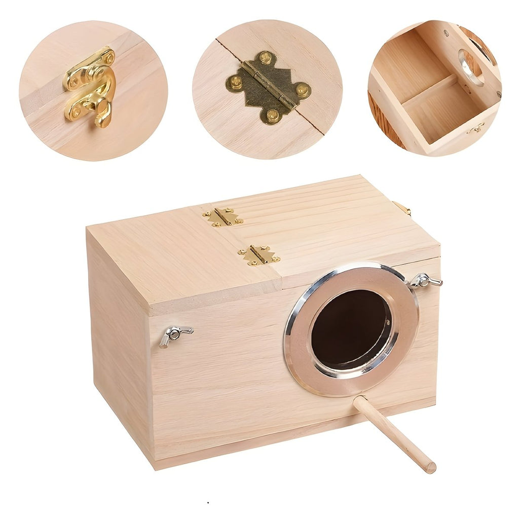 Woodland Nest Natural Wood Bird House For Budgerigars And Small Birds Safe Rest