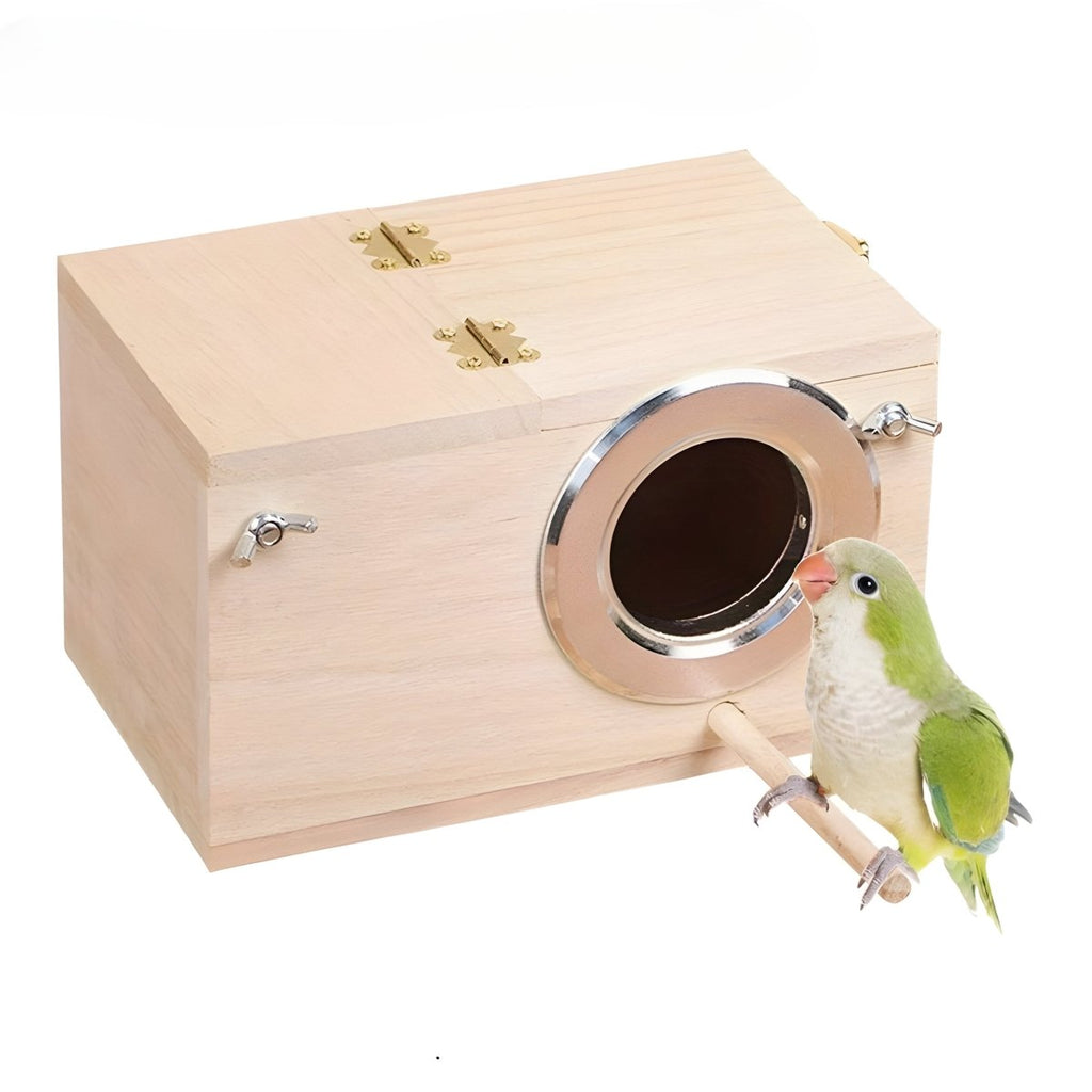 Woodland Nest Natural Wood Bird House For Budgerigars And Small Birds Safe Rest