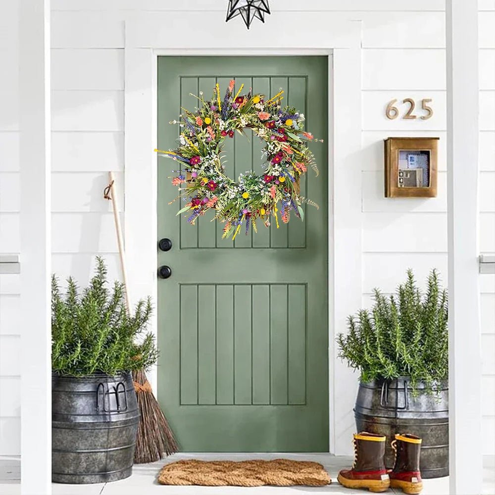 Door Wreath Everleaf With Realistic Blossoms For Year Round Home Decor Charm