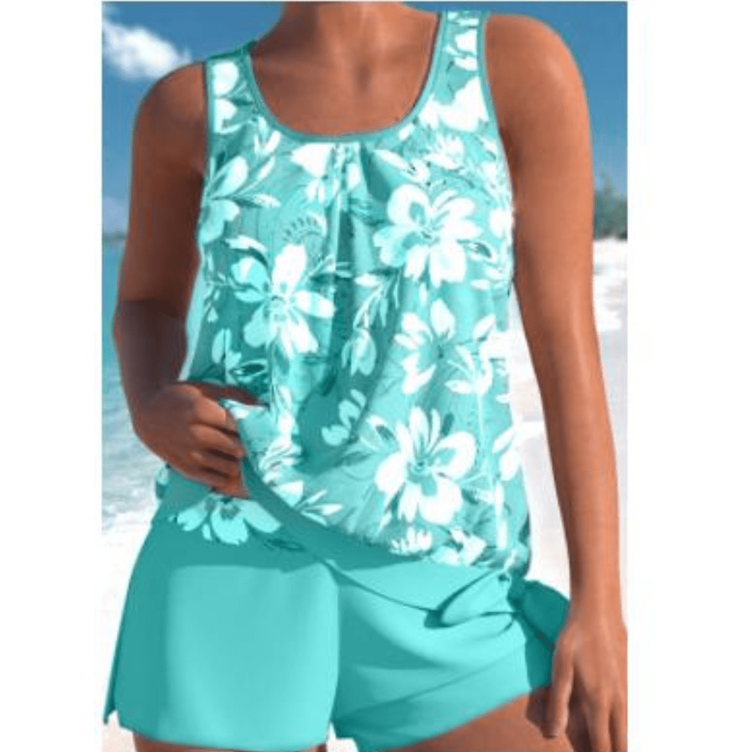 AzureBloom dvoubarevné květinové tankini pro elegantní letní sebevědomí pro ženy