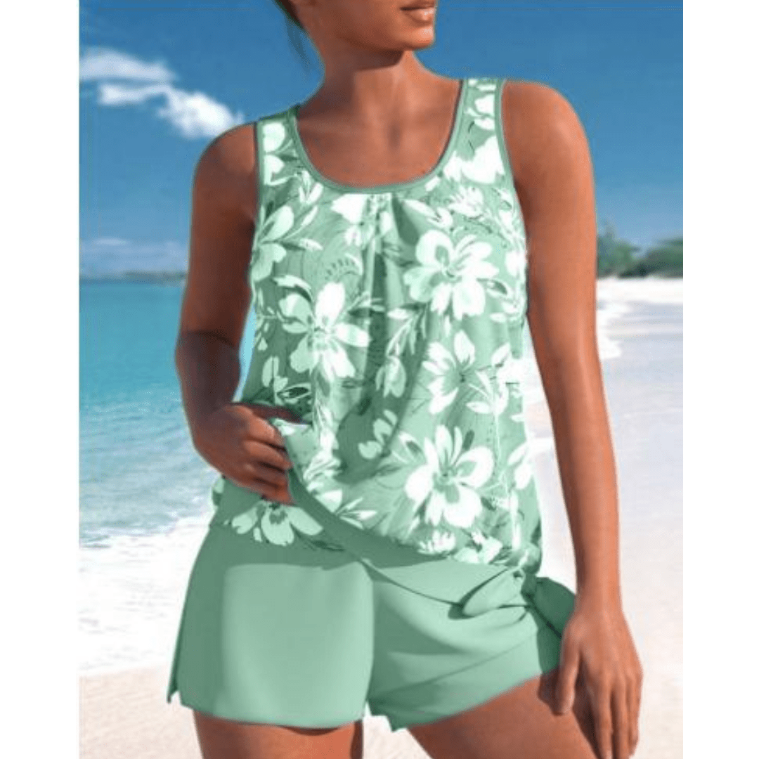 AzureBloom dvoubarevné květinové tankini pro elegantní letní sebevědomí pro ženy