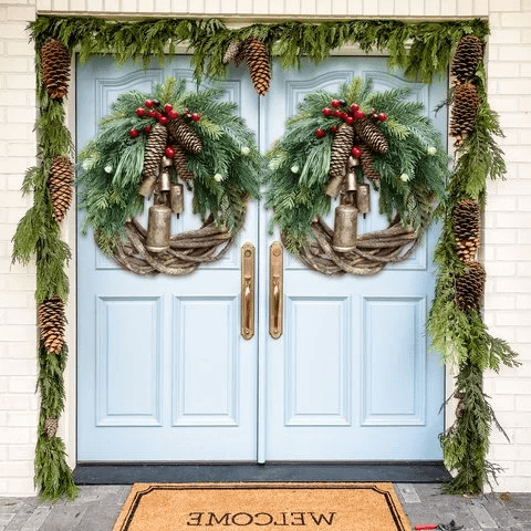 Coroniță de Crăciun Boho Hearth Haven cu clopoței naturali și accente din lemn pentru decor boho