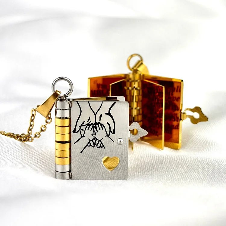 LocketStory Custom Book Necklace That Opens to Reveal Your Message for Loved Ones