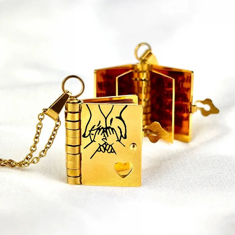 LocketStory Custom Book Necklace That Opens to Reveal Your Message for Loved Ones