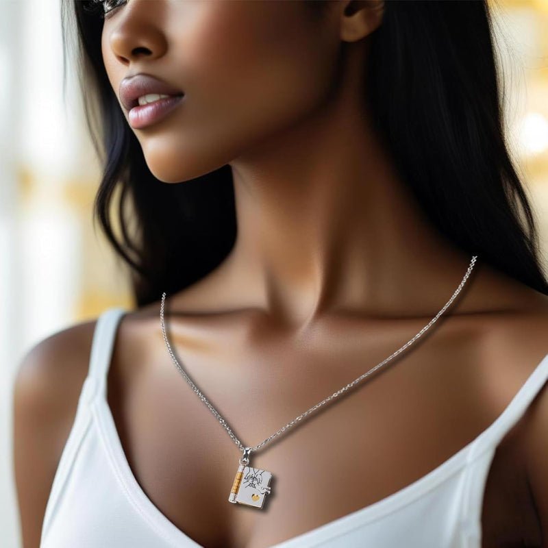 LocketStory Custom Book Necklace That Opens to Reveal Your Message for Loved Ones