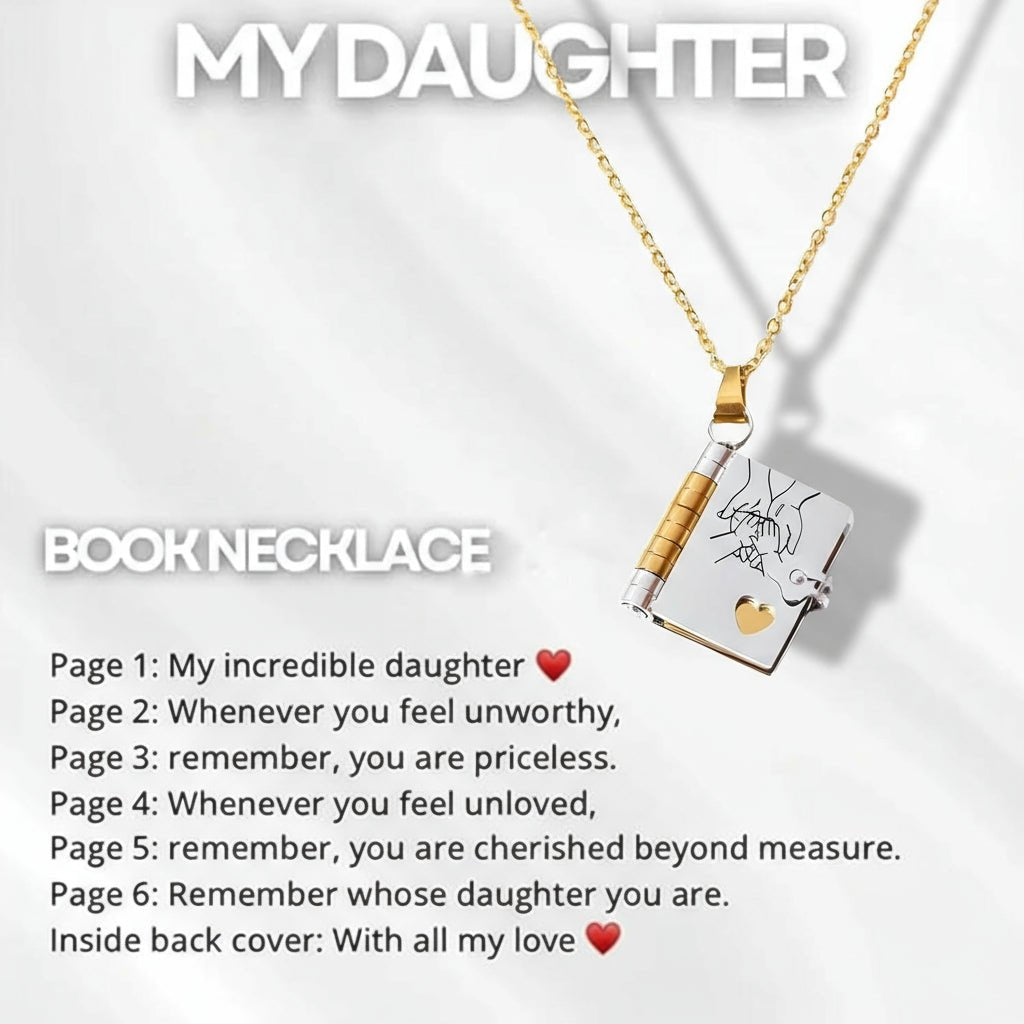 LocketStory Custom Book Necklace That Opens to Reveal Your Message for Loved Ones