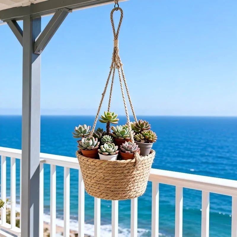 Suport pentru plante LumaWeave din macramé pentru orhidee și plante de interior, rustic, realizat manual din sfoară