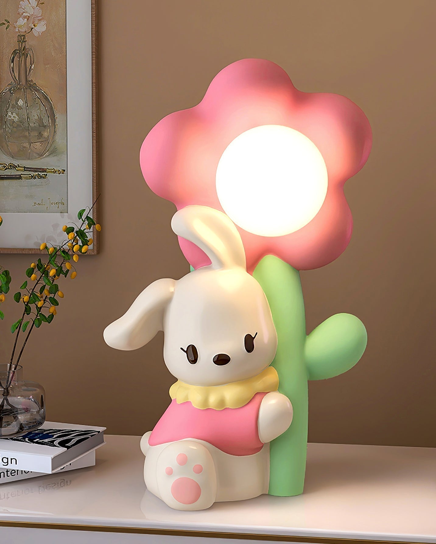 LumiBunny éjjeli asztali lámpa nyuszis és virágos motívummal