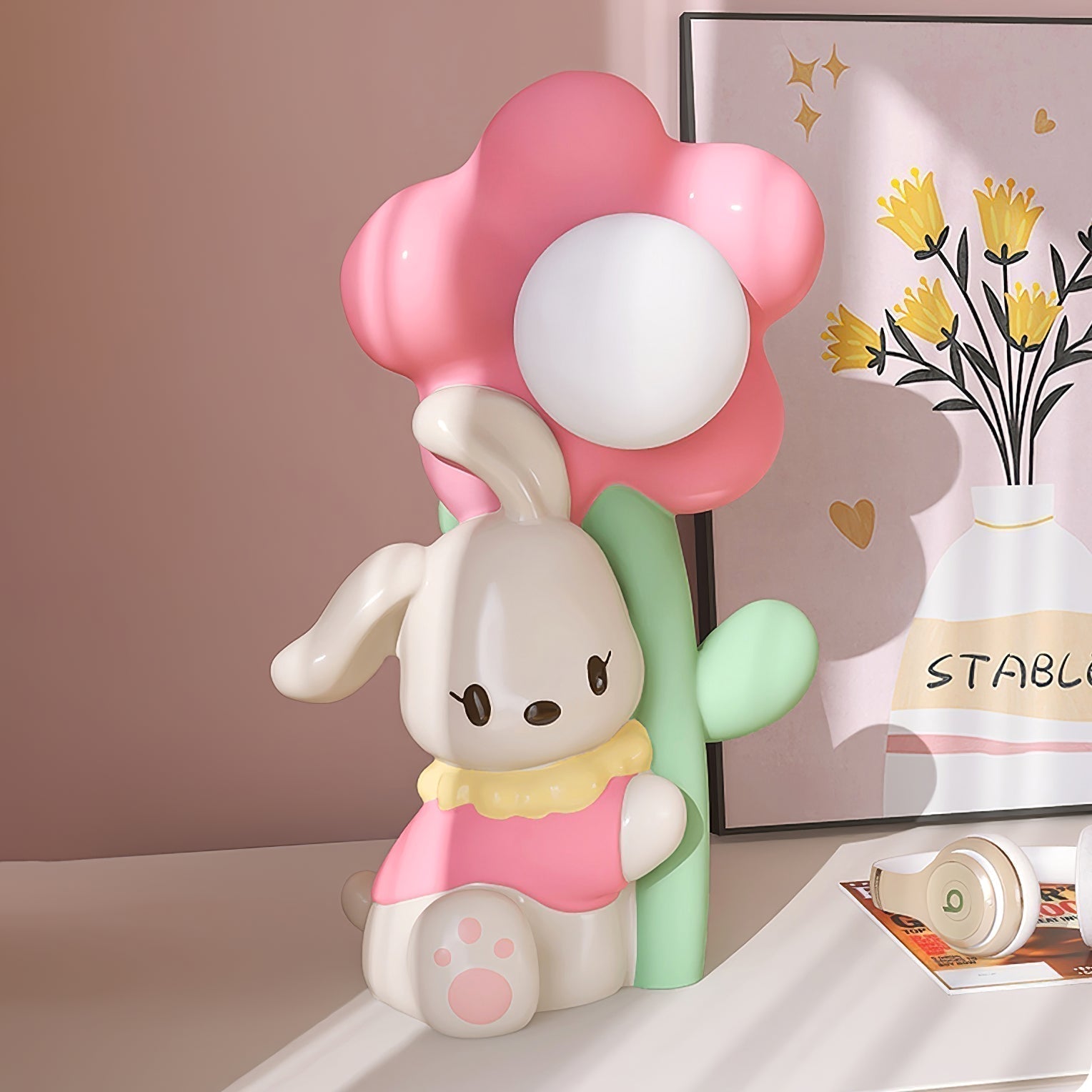LumiBunny éjjeli asztali lámpa nyuszis és virágos motívummal