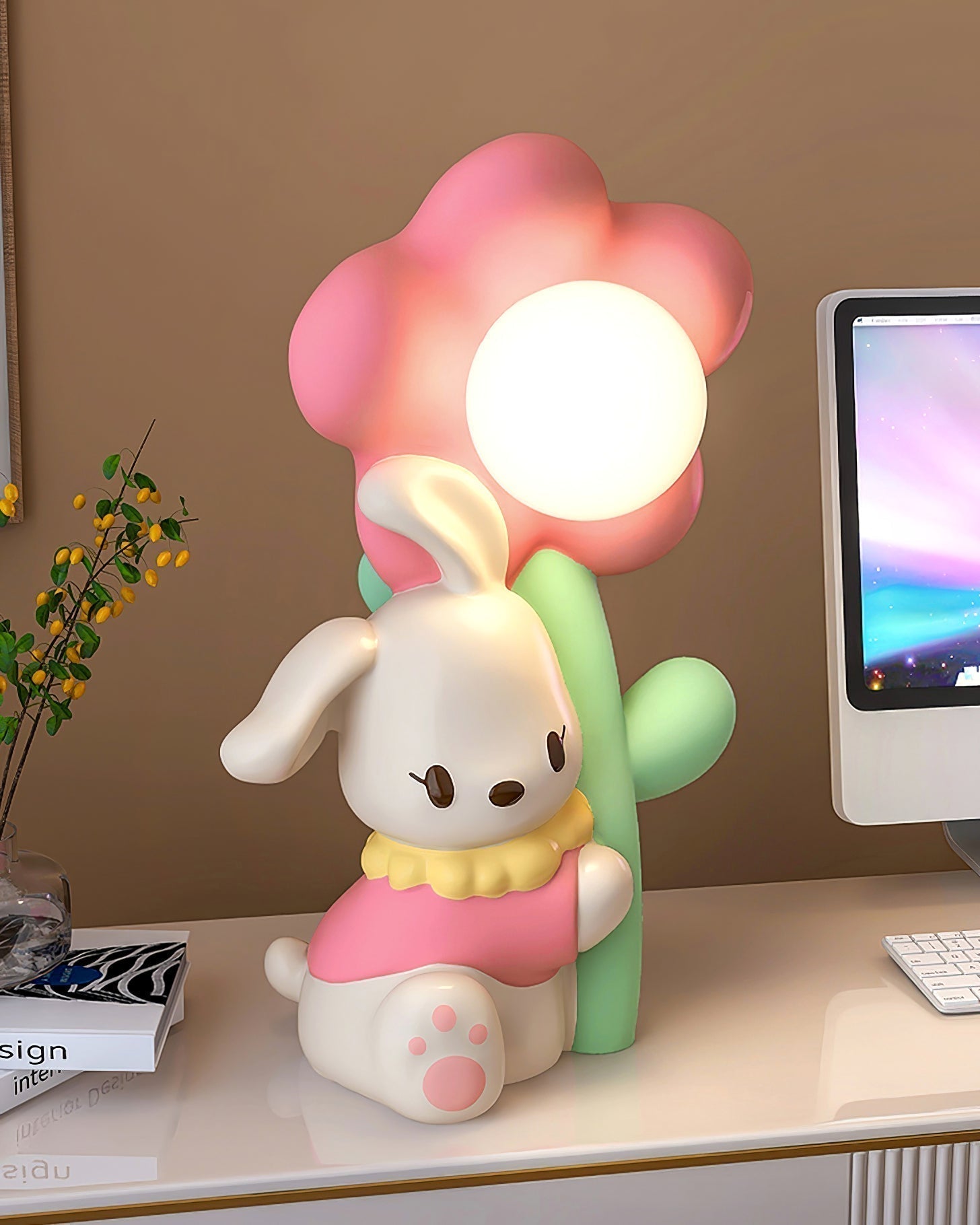 LumiBunny éjjeli asztali lámpa nyuszis és virágos motívummal