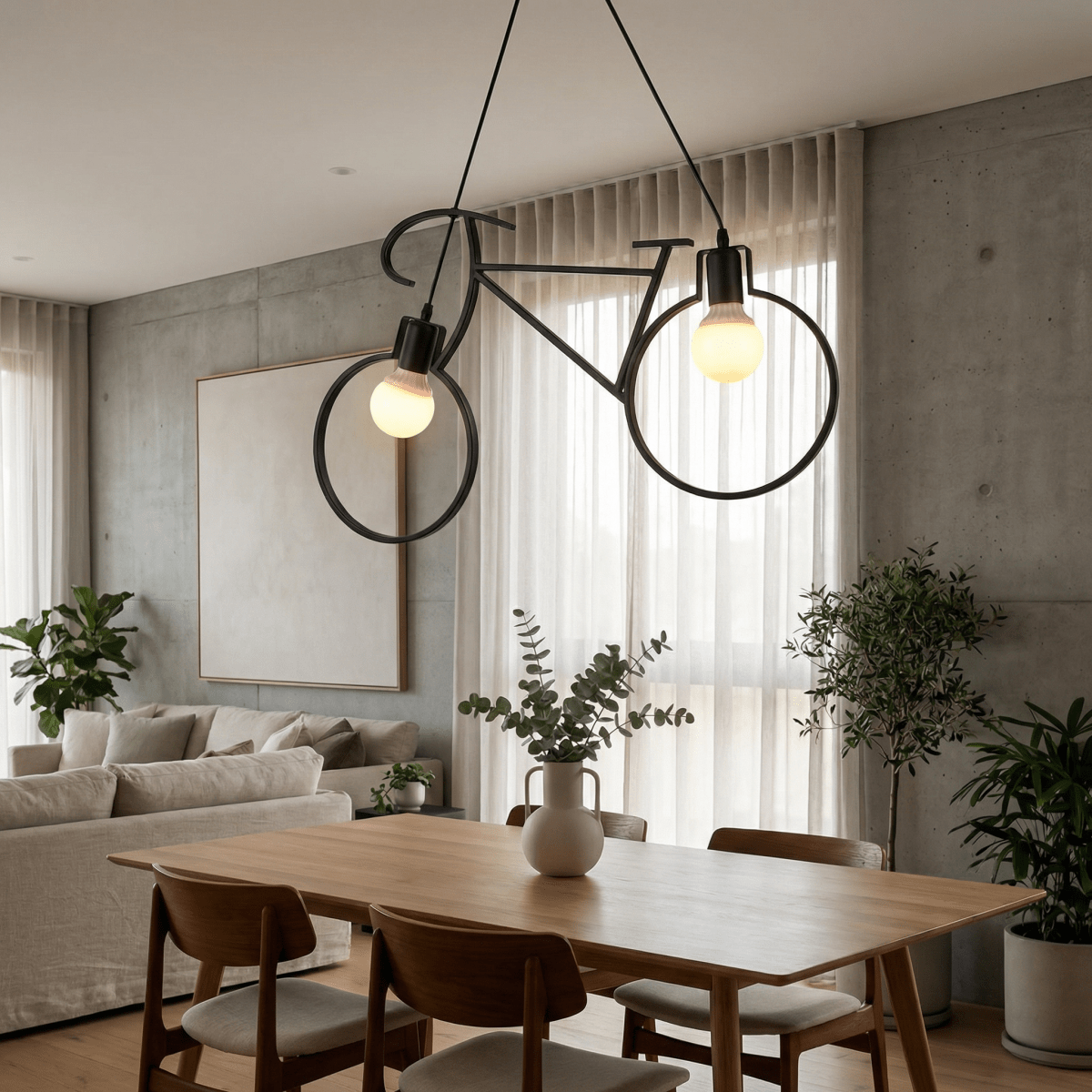 Bicycle Shaped Nordic Pendant Light In Black Metal, 12 Inch